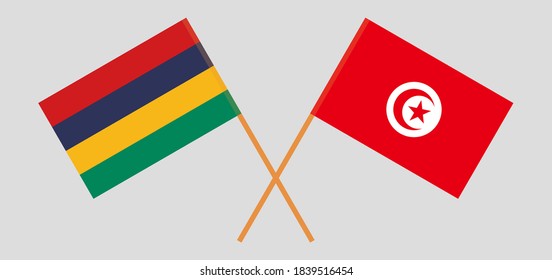 Crossed flags of Tunisia and Mauritius