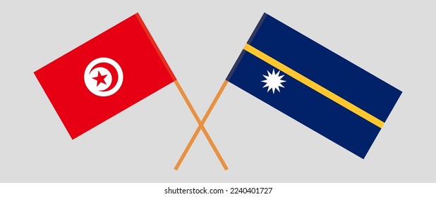Crossed flags of Tunisia and Nauru. Official colors. Correct proportion. Vector illustration

