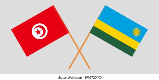 Crossed flags of Tunisia and Rwanda