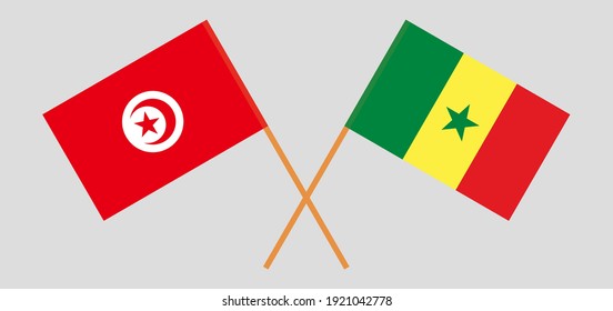 Crossed flags of Tunisia and Senegal