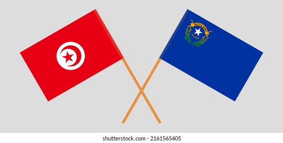 Crossed flags of Tunisia and The State of Nevada. Official colors. Correct proportion