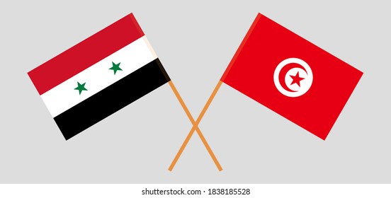 Crossed flags of Tunisia and Syria
