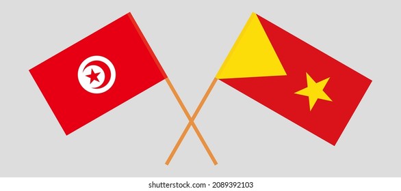 Crossed flags of Tunisia and Tigray. Official colors. Correct proportion