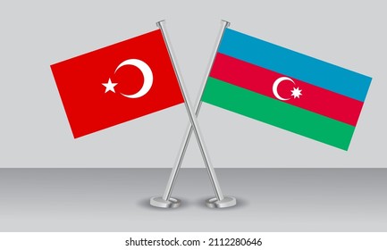 Crossed flags of Türkiye (Turkey) and Azerbaijan. Official colors. Correct proportion. Banner design
