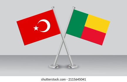 Crossed flags of Türkiye (Turkey) and Benin. Official colors. Correct proportion. Banner design
