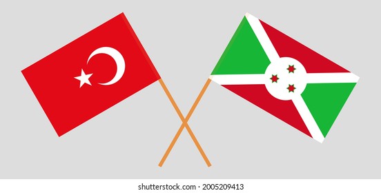 Crossed flags of Turkey and Burundi. Official colors. Correct proportion