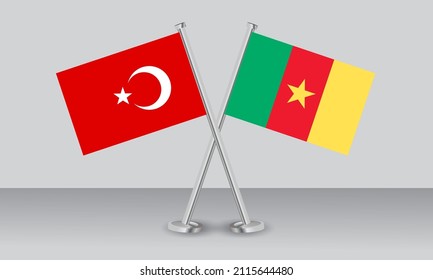 Banderas cruzadas de Türkiye (Turquía) y Camerún. Colores oficiales. Proporción correcta. Diseño de pancartas