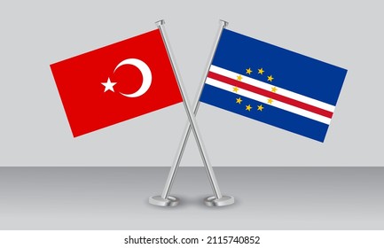 Crossed flags of Türkiye (Turkey) and Cape Verde. Official colors. Correct proportion. Banner design