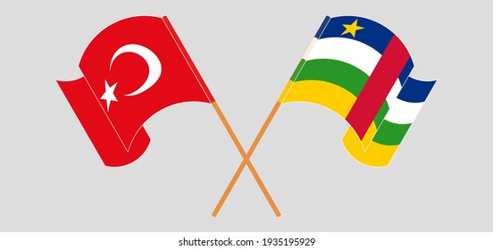 Banderas cruzadas de Turquía y la República Centroafricana. Colores oficiales. Proporción correcta