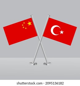 Crossed flags of Turkey and China. Official colors.. Correct proportion. Banner design