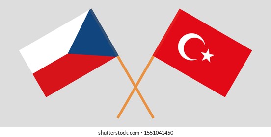 Crossed flags of Turkey and Czech Republic. Official colors. Correct proportion. Vector illustration
