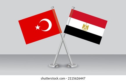 Crossed flags of Türkiye (Turkey) and Egypt. Official colors. Correct proportion. Banner design