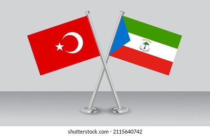 Crossed flags of Türkiye (Turkey) and Equatorial Guinea. Official colors. Correct proportion. Banner design