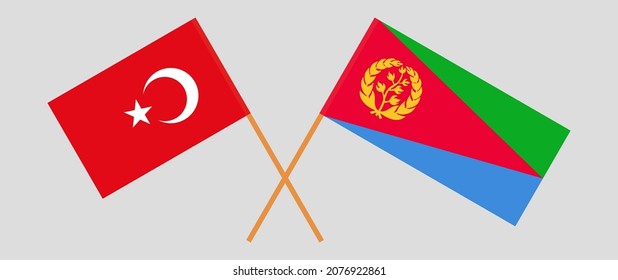 Crossed flags of Turkey and Eritrea. Official colors. Correct proportion. Vector illustration
