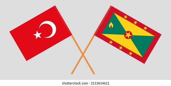 Banderas cruzadas de Turquía y Granada. Colores oficiales. Proporción correcta. Ilustración del vector
