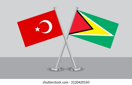Crossed flags of Türkiye (Turkey) and Guyana. Official colors. Correct proportion. Banner design
