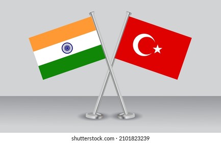 Banderas cruzadas de Turquía e India. Colores oficiales. Proporción correcta. Diseño de pancartas