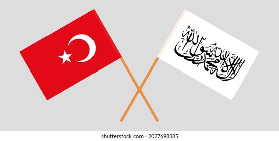 Crossed flags of Turkey and Islamic Emirate of Afghanistan. Official colors. Correct proportion