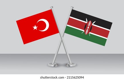Crossed flags of Türkiye (Turkey) and Kenya. Official colors. Correct proportion. Banner design