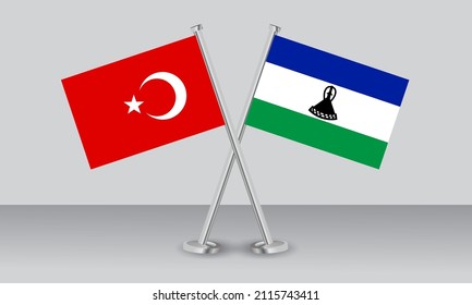 Crossed flags of Türkiye (Turkey) and Lesotho. Official colors. Correct proportion. Banner design