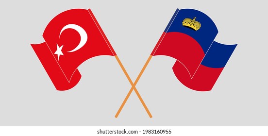 Crossed flags of Turkey and Liechtenstein. Official colors. Correct proportion