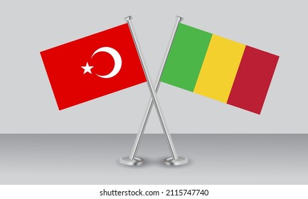 Crossed flags of Türkiye (Turkey) and Mali. Official colors. Correct proportion. Banner design