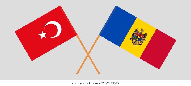 Crossed flags of Turkey and Moldova. Official colors. Correct proportion. Vector illustration
