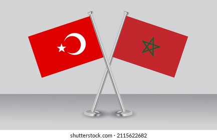 Gekreuzte Flaggen von Türkiye (Türkei) und Marokko. Offizielle Farben. Richtiger Anteil. Banner-Design