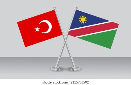 Banderas cruzadas de Türkiye (Turquía) y Namibia. Colores oficiales. Proporción correcta. Diseño de pancartas