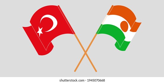 Gekreuzte Flaggen der Türkei und des Niger. Offizielle Farben. Richtiger Anteil