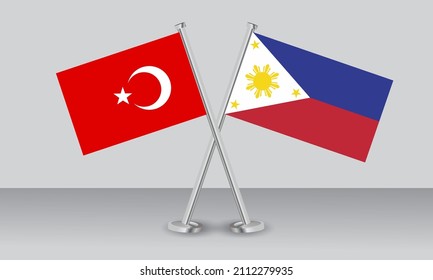 Crossed flags of Türkiye (Turkey) and Philippines. Official colors. Correct proportion. Banner design
