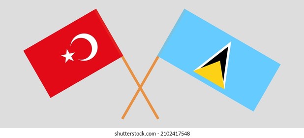 Banderas cruzadas de Turquía y Santa Lucía. Colores oficiales. Proporción correcta. Ilustración del vector
