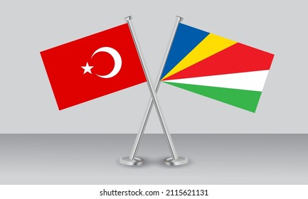 Banderas cruzadas de Türkiye (Turquía) y Seychelles. Colores oficiales. Proporción correcta. Diseño de pancartas