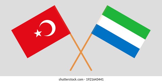 Crossed flags of Turkey and Sierra Leone. Official colors. Correct proportion