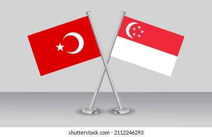 Crossed flags of Türkiye (Turkey) and Singapore. Official colors. Correct proportion. Banner design
