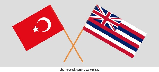 Banderas cruzadas de Turquía y el estado de Hawaii. Colores oficiales. Proporción correcta. Ilustración del vector
