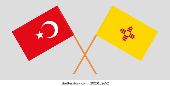 Crossed flags of Turkey and the State of New Mexico. Official colors. Correct proportion