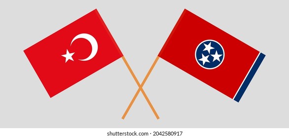 Crossed flags of Turkey and the State of Tennessee. Official colors. Correct proportion