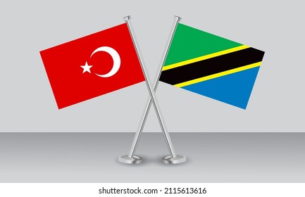 Crossed Flags Of Türkiye (Turkey) And Tanzania. Official Colors. Correct Proportion. Banner Design