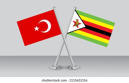 Banderas cruzadas de Türkiye (Turquía) y Zimbabwe. Colores oficiales. Proporción correcta. Diseño de pancartas