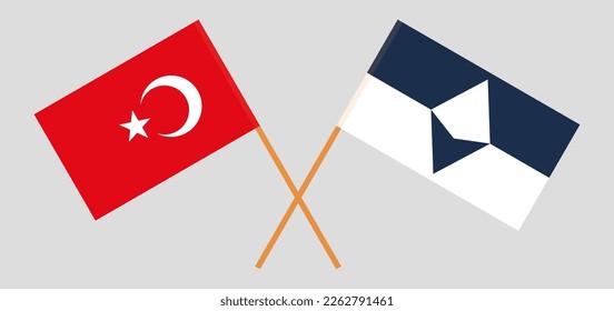 Crossed flags of Turkiye and Antarctica. Official colors. Correct proportion. Vector illustration
