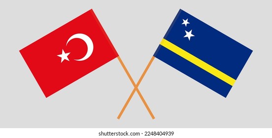 Crossed flags of Turkiye and Country of Curacao. Official colors. Correct proportion. Vector illustration
