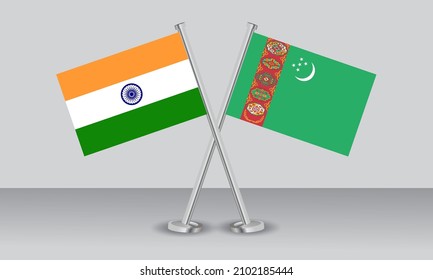 Crossed flags of Turkmenistan and India. Official colors. Correct proportion. Banner design