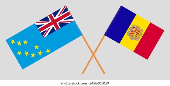 Crossed flags of Tuvalu and Andorra. Official colors. Correct proportion. Vector illustration
