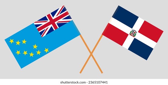 Crossed flags of Tuvalu and Dominican Republic. Official colors. Correct proportion. Vector illustration
