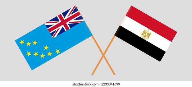Crossed flags of Tuvalu and Egypt. Official colors. Correct proportion. Vector illustration
