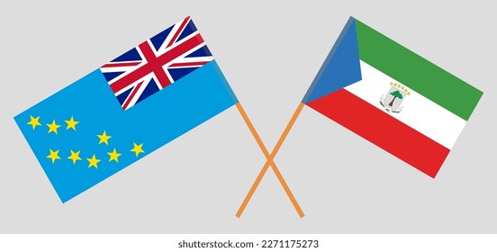Crossed flags of Tuvalu and Equatorial Guinea. Official colors. Correct proportion. Vector illustration