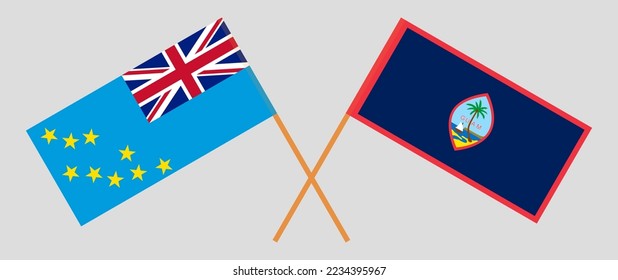 Crossed flags of Tuvalu and Guam. Official colors. Correct proportion. Vector illustration

