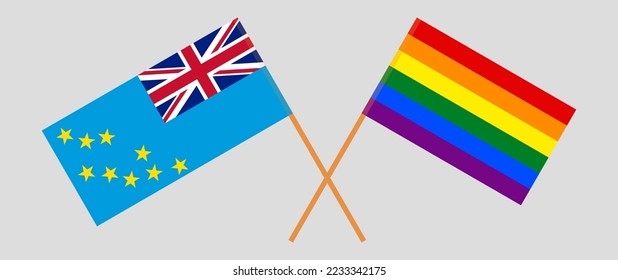 Crossed flags of Tuvalu and LGBTQ. Official colors. Correct proportion. Vector illustration
