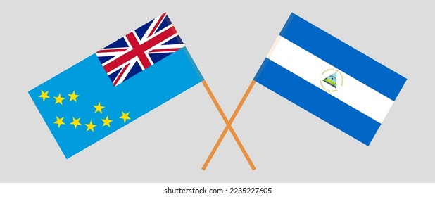Crossed flags of Tuvalu and Nicaragua. Official colors. Correct proportion. Vector illustration
